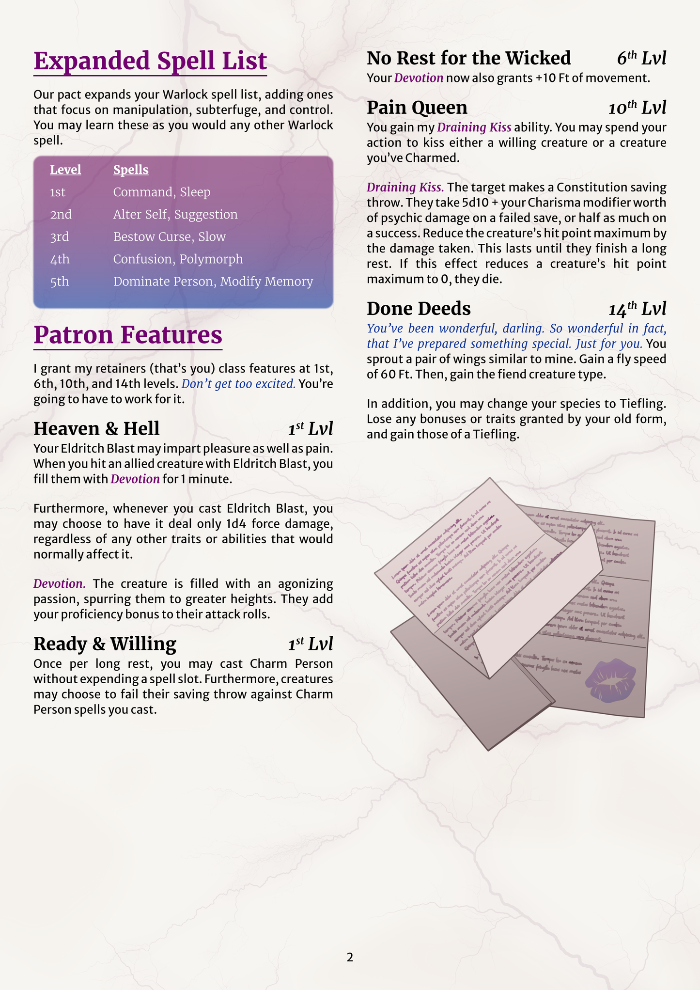 Succubus Patron for Warlocks, a Mature DnD 5E Supplement (2014 and 2024)